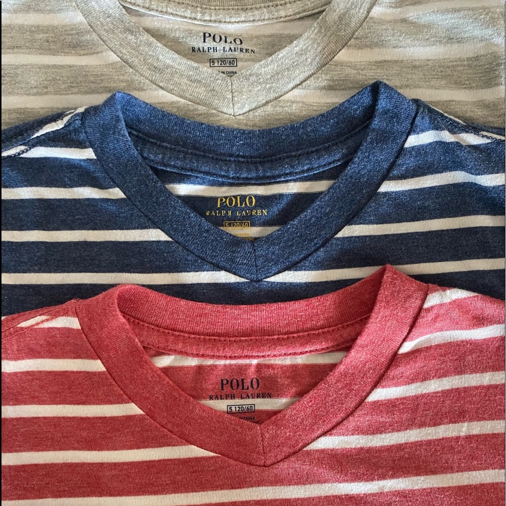 Polo Ralph Lauren BUNDLE OF (3) Little Boys Striped Vneck Tshirts - Size 5